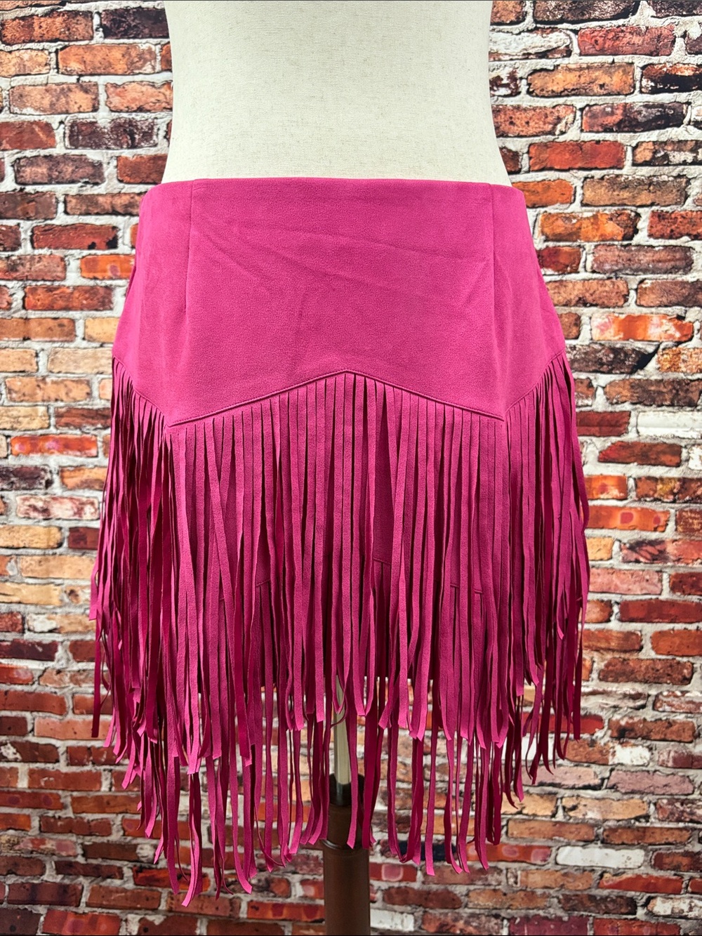 Lucky & Blessed Hot Pink Fringe Faux Suede Mini Skirt XL